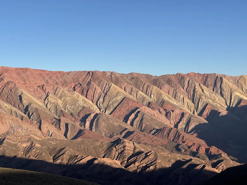 The Serranía de Hornocal or comparable geological formation in the Argentine Quebrada de Humahuaca region — multi-colore