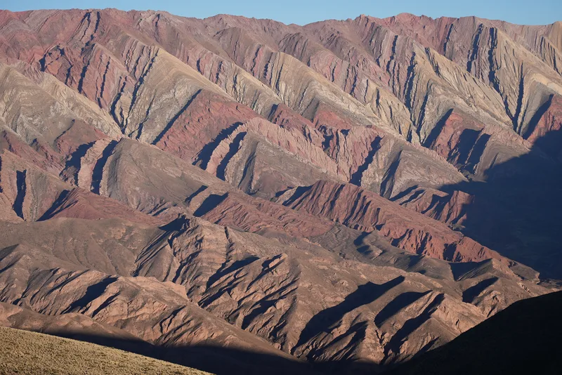 The Serranía de Hornocal or comparable polychrome sedimentary ridgeline in the Argentine Quebrada de Humahuaca region, n